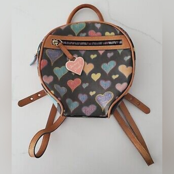 Dooney & Bourke Handbags - Vintage Dooney & Bourke Multi- Colored Hearts small leather Backpack